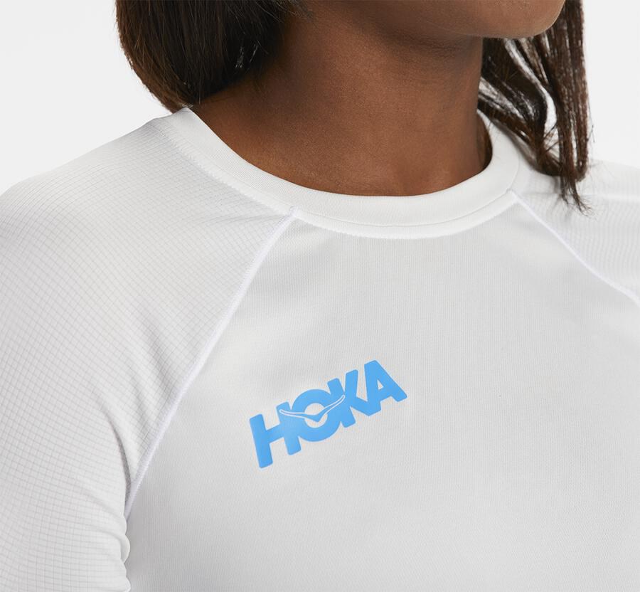 Hoka One One Top Damske Biele - Performance Dlho Sleeve - 47826-YUBI